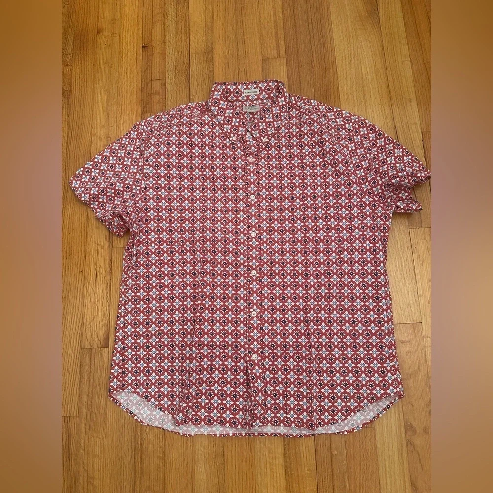 J.CREW Men's Organic Cotton Red Sky-Blue Floral Short-Sleeve Shirt XL (K11)